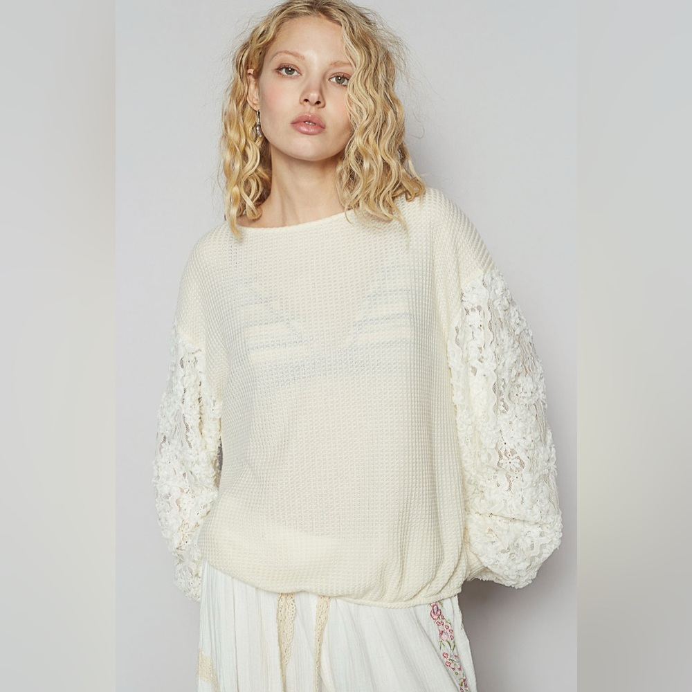 POL Lace Sleeve Open Back Thermal Top - S M L - Picture 3 of 5